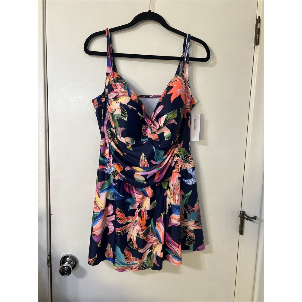 Liz Claiborne One Piece Swimsuit Paradise Beach Navy Floral  Size 24W - NEW $109